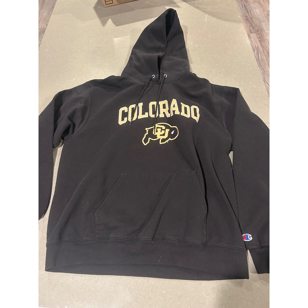 Champion Colorado Buffaloes Hoodie Mens Large Black Gold CU Buffs Sweatshirt